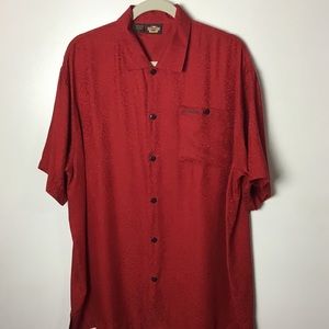 Harley-Davidson red embossed silk button up. L
